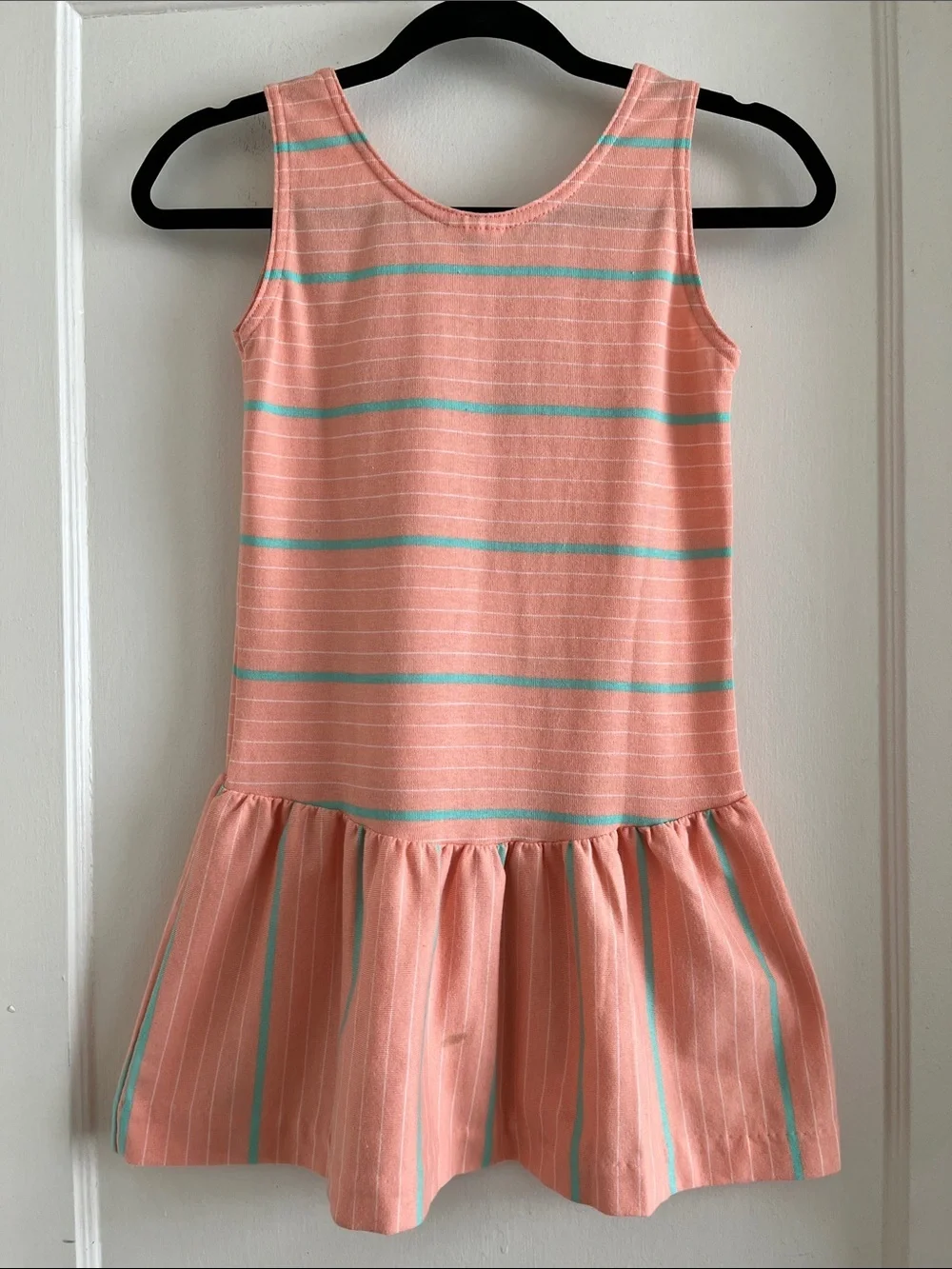 Vintage 80s Girls Size 10 Drop Waist Striped Summer Tank Play Dress Sundress